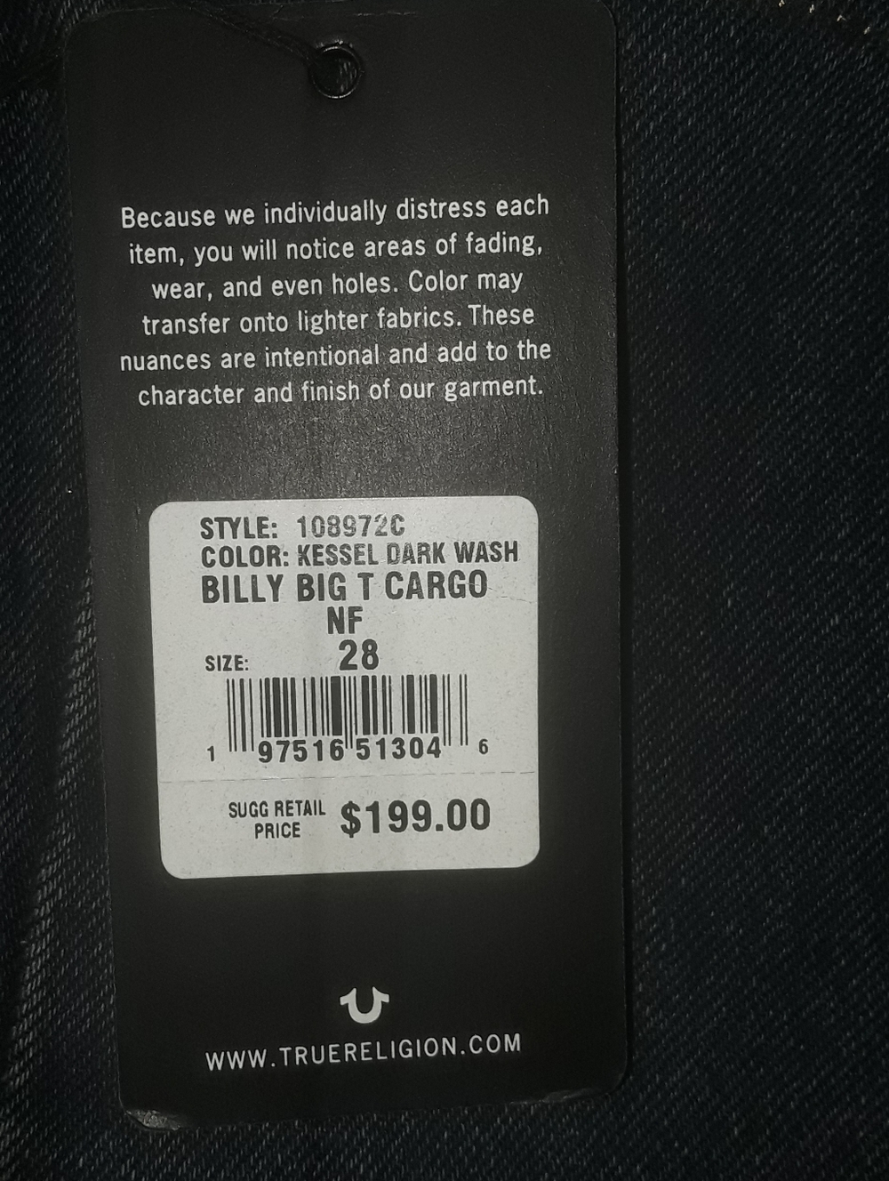True Religion Women's Dark Wash Cargo Denim Jeans Relaxed Boot Cut - Picture 4 of 4